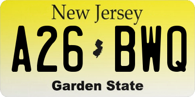 NJ license plate A26BWQ