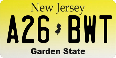 NJ license plate A26BWT