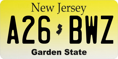 NJ license plate A26BWZ