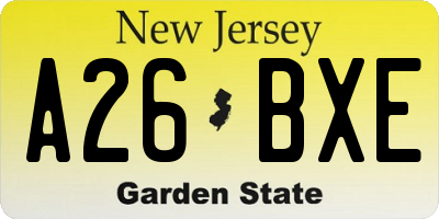NJ license plate A26BXE