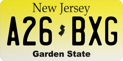 NJ license plate A26BXG