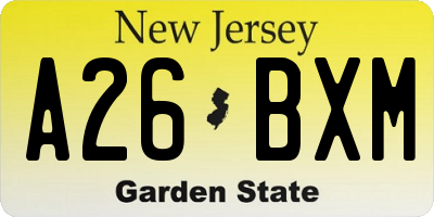 NJ license plate A26BXM