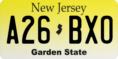 NJ license plate A26BXO