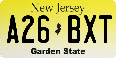 NJ license plate A26BXT