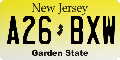 NJ license plate A26BXW
