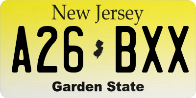 NJ license plate A26BXX