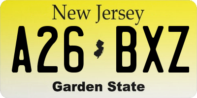 NJ license plate A26BXZ