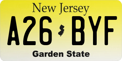 NJ license plate A26BYF