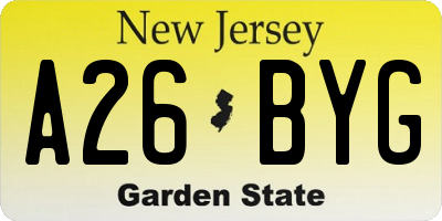 NJ license plate A26BYG