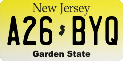 NJ license plate A26BYQ