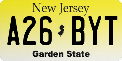 NJ license plate A26BYT