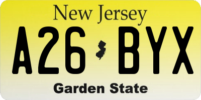 NJ license plate A26BYX