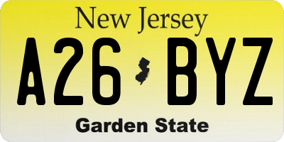 NJ license plate A26BYZ