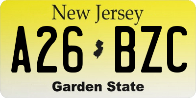 NJ license plate A26BZC