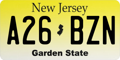 NJ license plate A26BZN