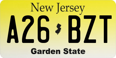 NJ license plate A26BZT