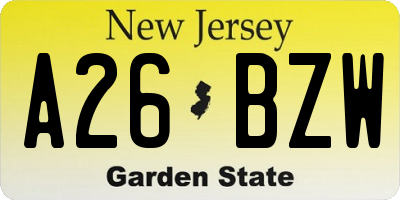 NJ license plate A26BZW