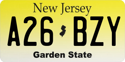 NJ license plate A26BZY