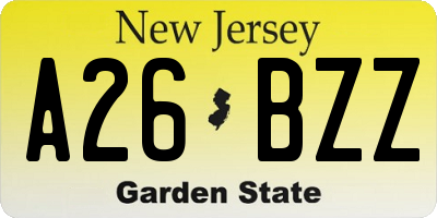 NJ license plate A26BZZ