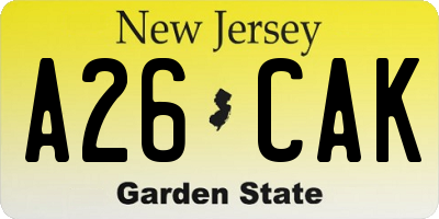 NJ license plate A26CAK
