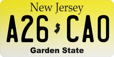 NJ license plate A26CAO
