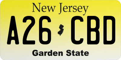 NJ license plate A26CBD
