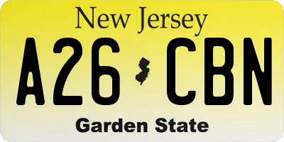 NJ license plate A26CBN