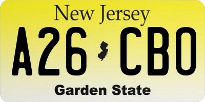 NJ license plate A26CBO