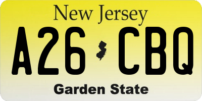 NJ license plate A26CBQ