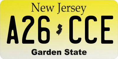 NJ license plate A26CCE