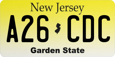 NJ license plate A26CDC