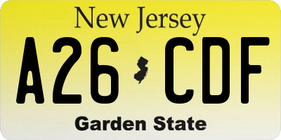 NJ license plate A26CDF