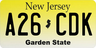 NJ license plate A26CDK