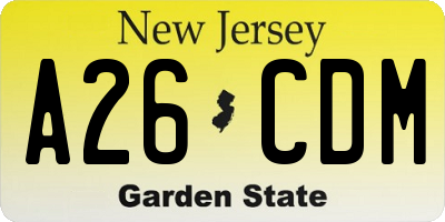 NJ license plate A26CDM