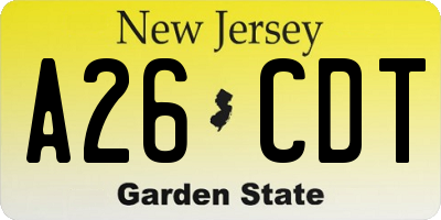 NJ license plate A26CDT