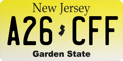 NJ license plate A26CFF