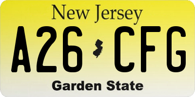NJ license plate A26CFG