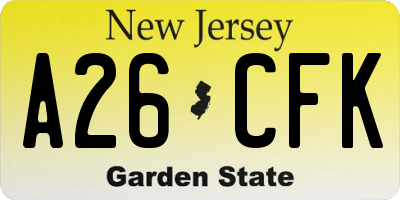 NJ license plate A26CFK
