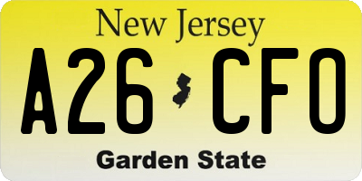 NJ license plate A26CFO
