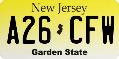 NJ license plate A26CFW