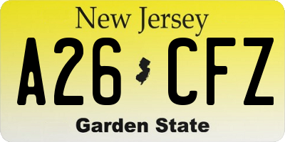 NJ license plate A26CFZ
