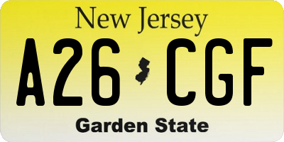 NJ license plate A26CGF