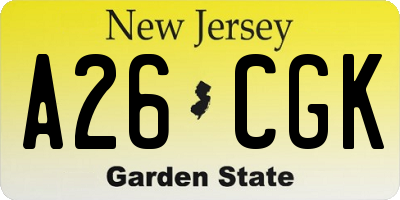 NJ license plate A26CGK