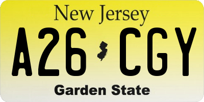 NJ license plate A26CGY