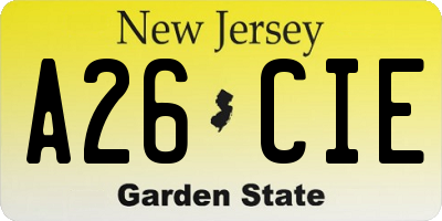 NJ license plate A26CIE