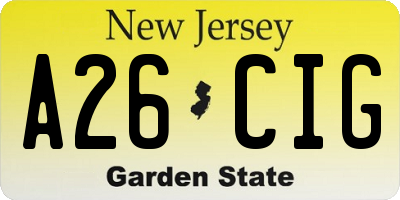 NJ license plate A26CIG