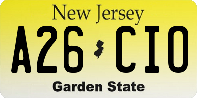 NJ license plate A26CIO