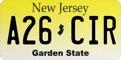 NJ license plate A26CIR