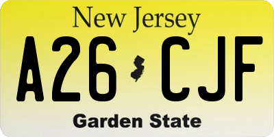 NJ license plate A26CJF