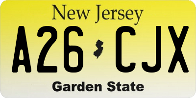 NJ license plate A26CJX